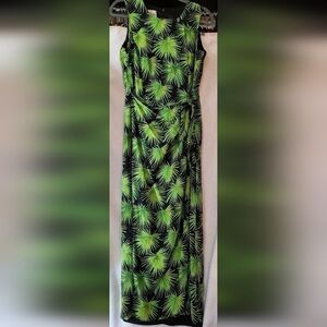 VTG August Hale Tropical Leaf Print 100% Silk Faux Wrap Dress Size 12